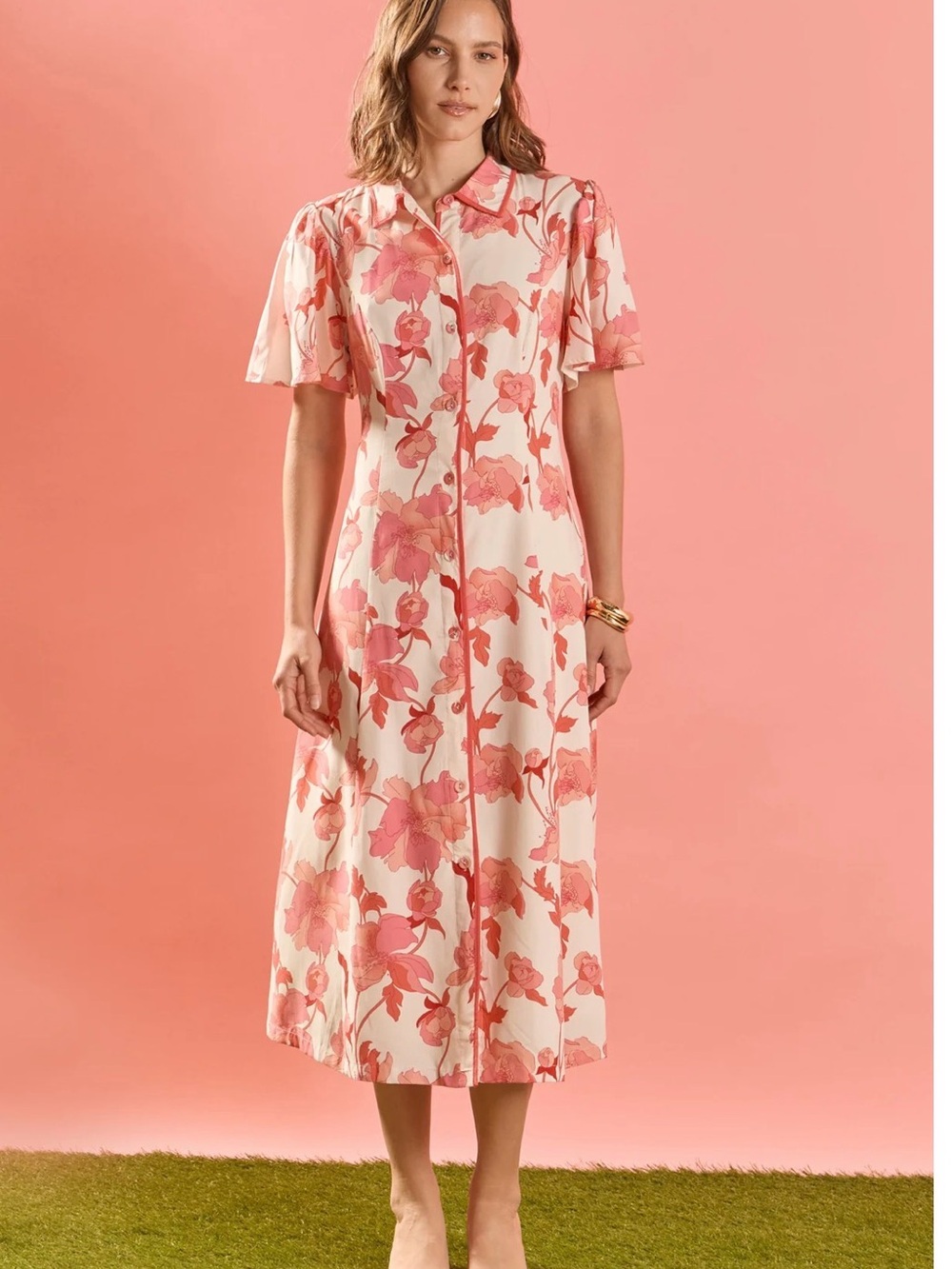 NWT ENGLISH FACTORY FLORAL BUTTON-FRONT MIDI SHIRT DRESS